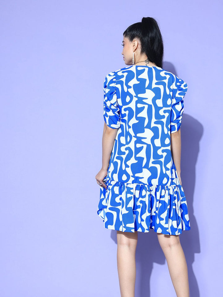 Antheaa Printed Puff Sleeve Crepe A-Line Dress