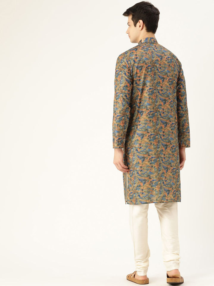 SOJANYA Kurta Lurus Bercetak Biru & Jingga