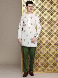 House of Pataudi Men Floral Printed Regular Pure Cotton Jashn Kurta with Trousers