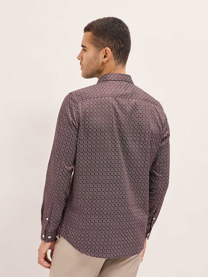 THE BEAR HOUSE Men Tailored Fit Spread Collar Geometric Printed Cotton Formal Shirt