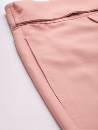 all about you Women Pink Solid Cropped Regular Trousers with Waist Tie-Up detail
