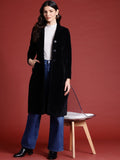 Semua Mengenai Anda Velvet Finish Stand Collar Longline Overcoat