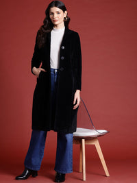 Semua Mengenai Anda Velvet Finish Stand Collar Longline Overcoat
