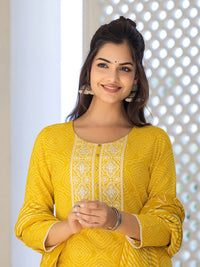 KALINI Bandhani Printed Regular Mirror Work Kurta With Trousers & Dupatta