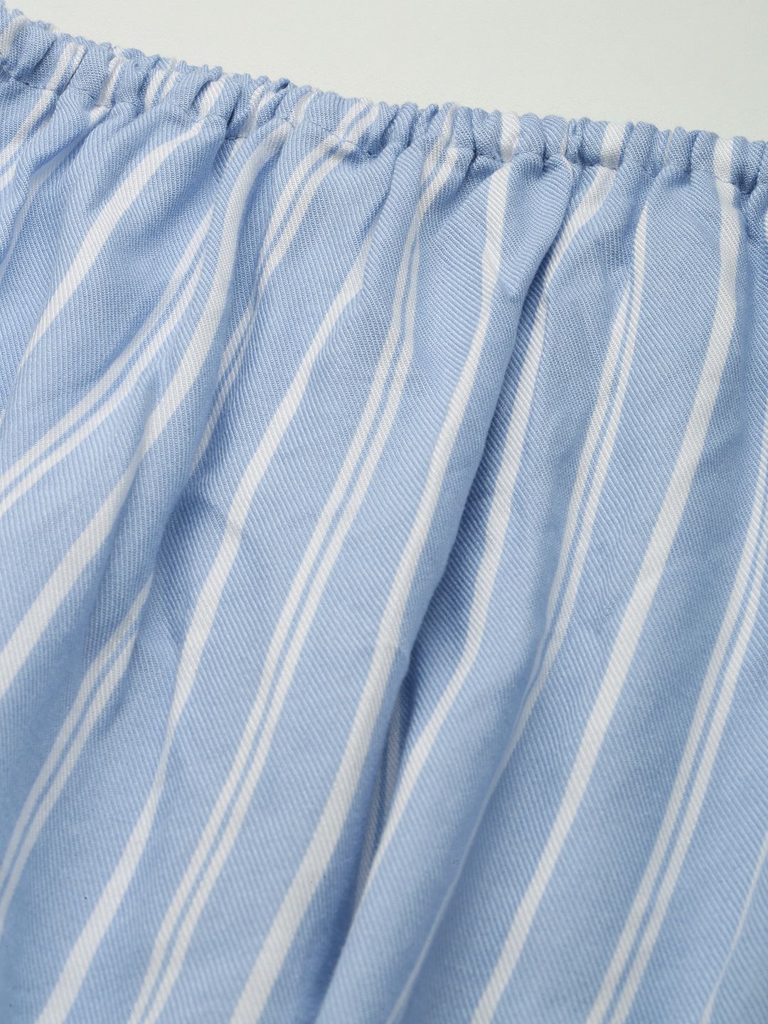 AND Blue & White Off-Shoulder Striped Co-Ords Set