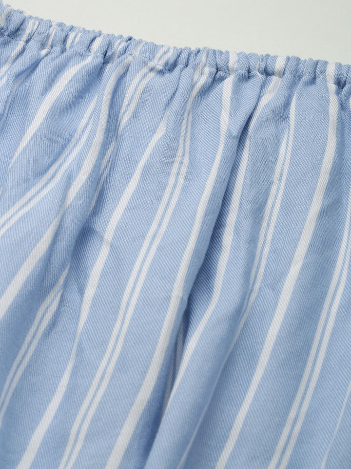 AND Blue & White Off-Shoulder Striped Co-Ords Set