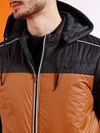 The Indian Garage Co Men Tan Colourblocked Outdoor Padded Jacket with Patchwork