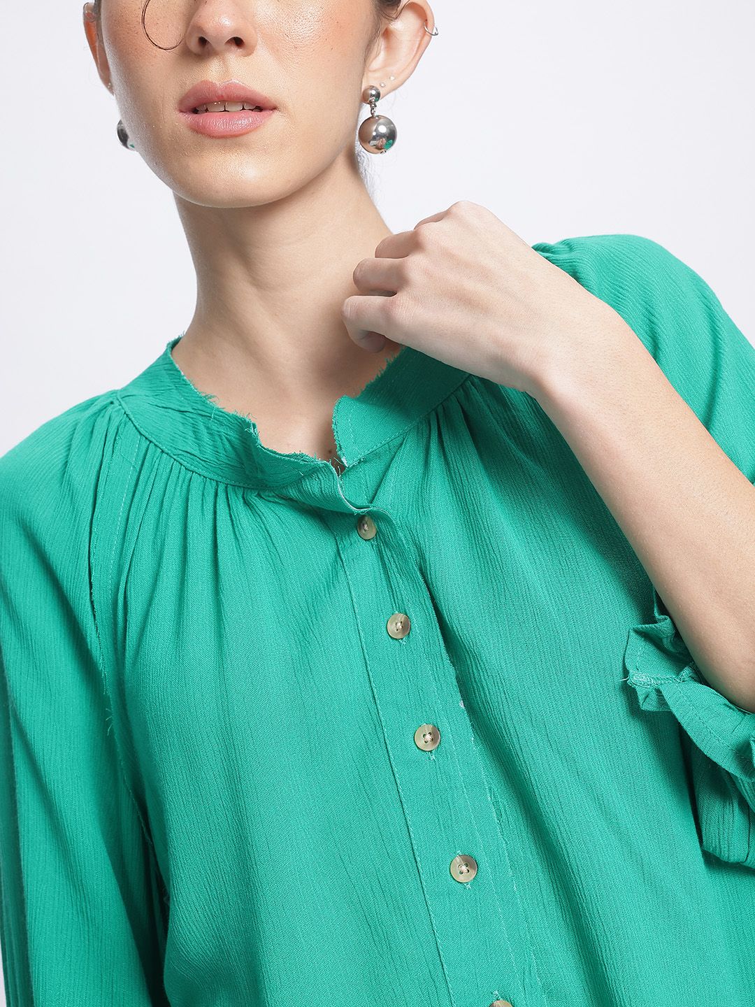 DressBerry Imperfectly Perfect Raw Edges Shirt-Style Top