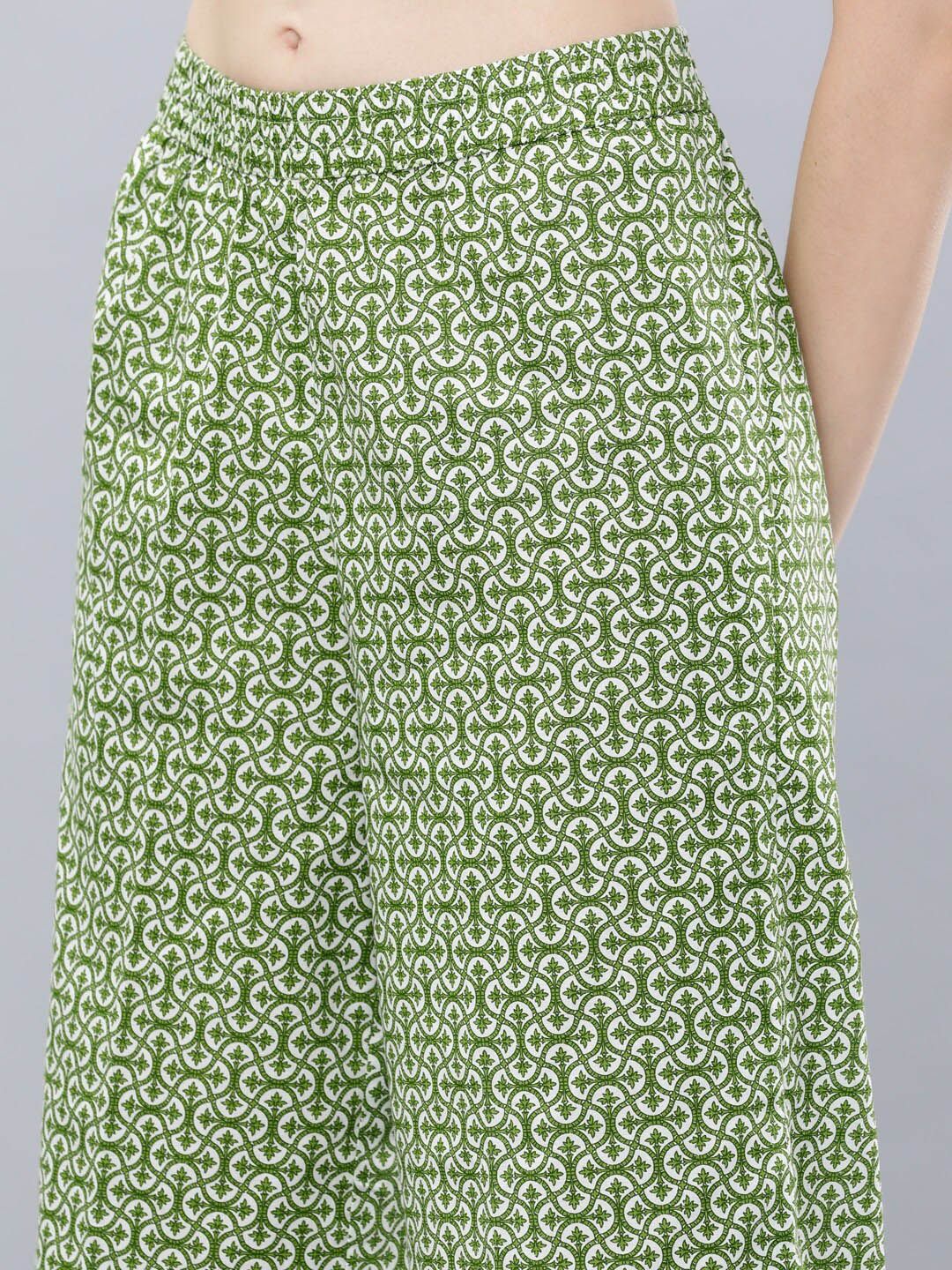 Vishudh Women Green & White Printed Kurti with Palazzos & Dupatta