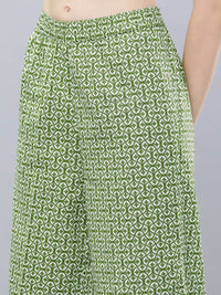 Vishudh Women Green & White Printed Kurti with Palazzos & Dupatta
