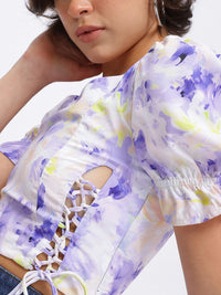 DressBerry Floral Lace Up Detail Crop Top