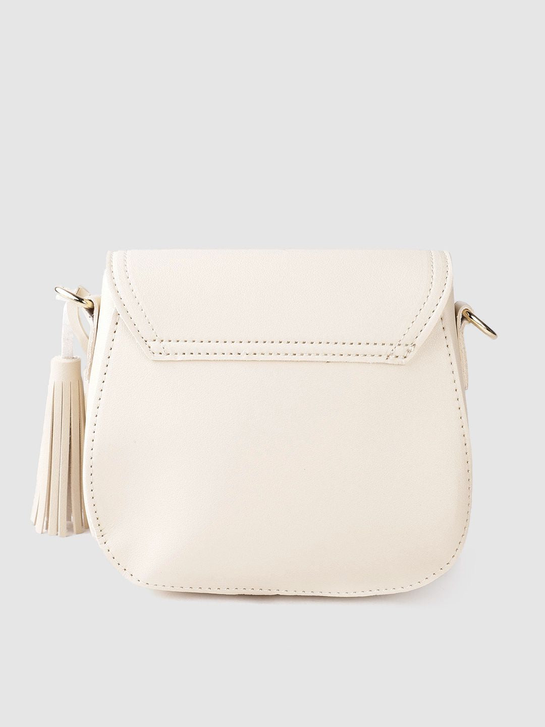 Lino Perros Women Cream-Coloured Solid Sling Bag with Tasselled Detail
