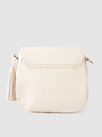 Lino Perros Women Cream-Coloured Solid Sling Bag with Tasselled Detail