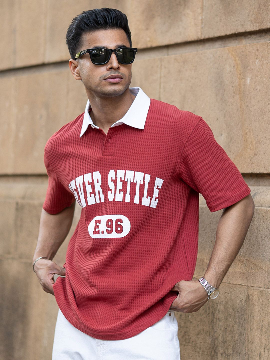 Powerlook Men Typography Printed Polo Collar T-shirt