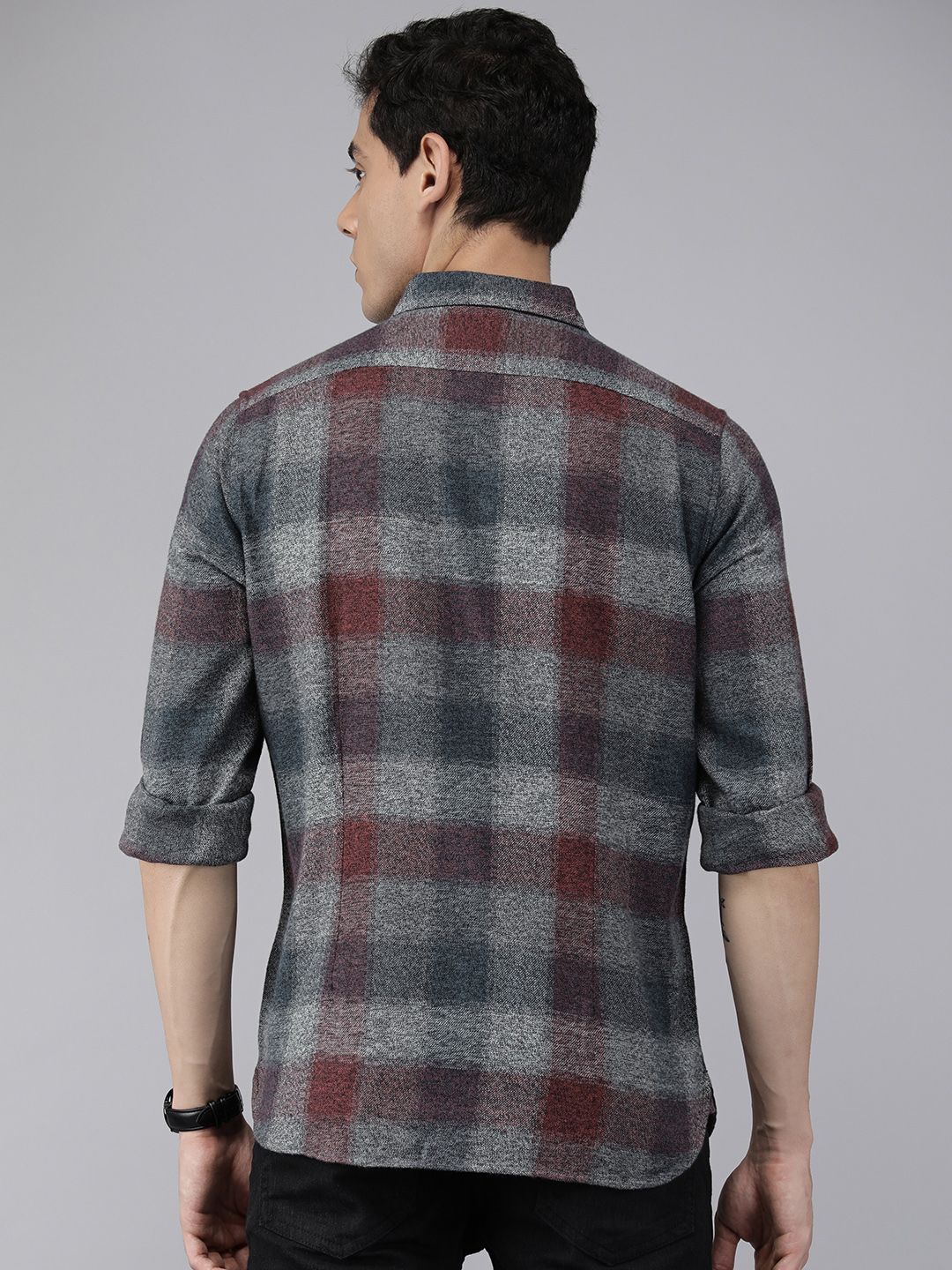 THE BEAR HOUSE Men Blue Pure Cotton Slim Fit Checked Casual Shirt