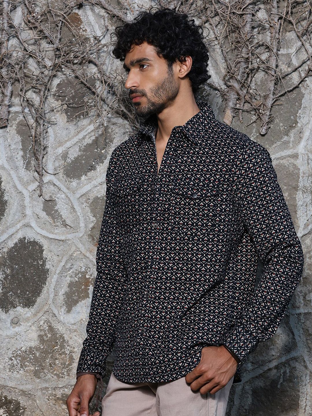 Thomas Scott Spread Collar Long Sleeves Premium Slim Fit Cotton Printed Casual Shirt