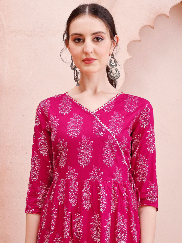 KALINI Ethnic Motifs Printed Angrakha Pure Cotton Kurta & Trousers With Dupatta
