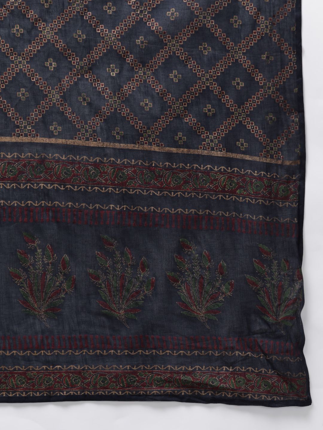 Indo Era Women Navy Blue & Silver Sequin Stripes Kurta with Trousers & Dupatta