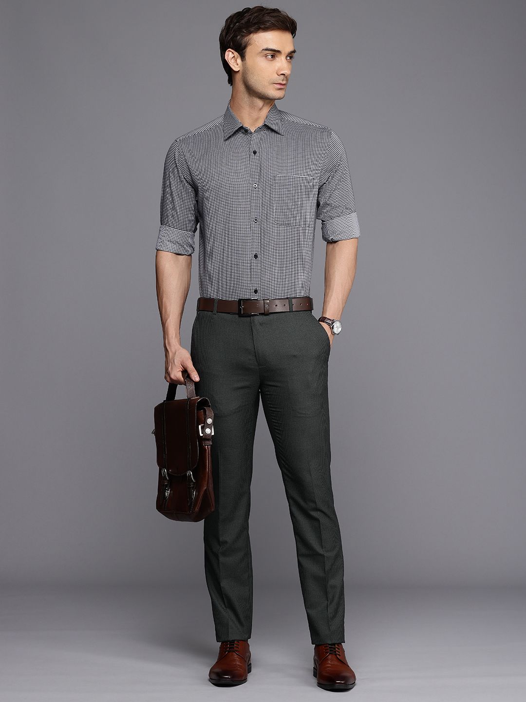 Raymond Men Checked Slim Fit Seluar Formal