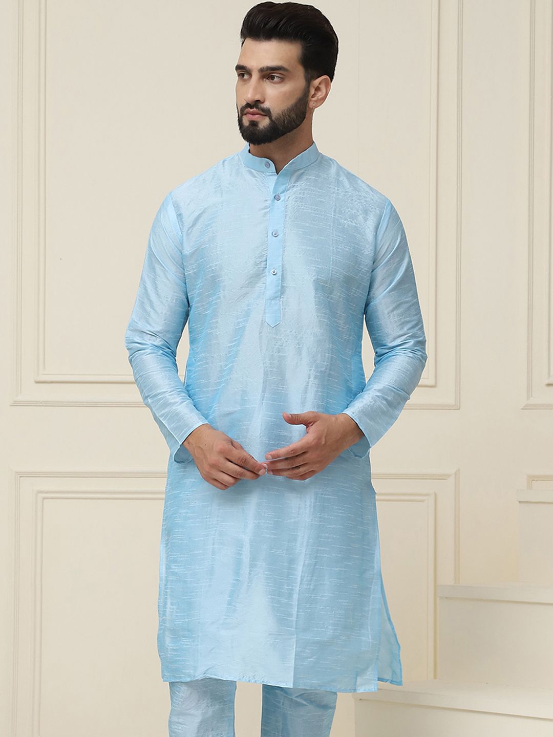 SOJANYA Men Turquoise Blue Solid Kurta Lurus