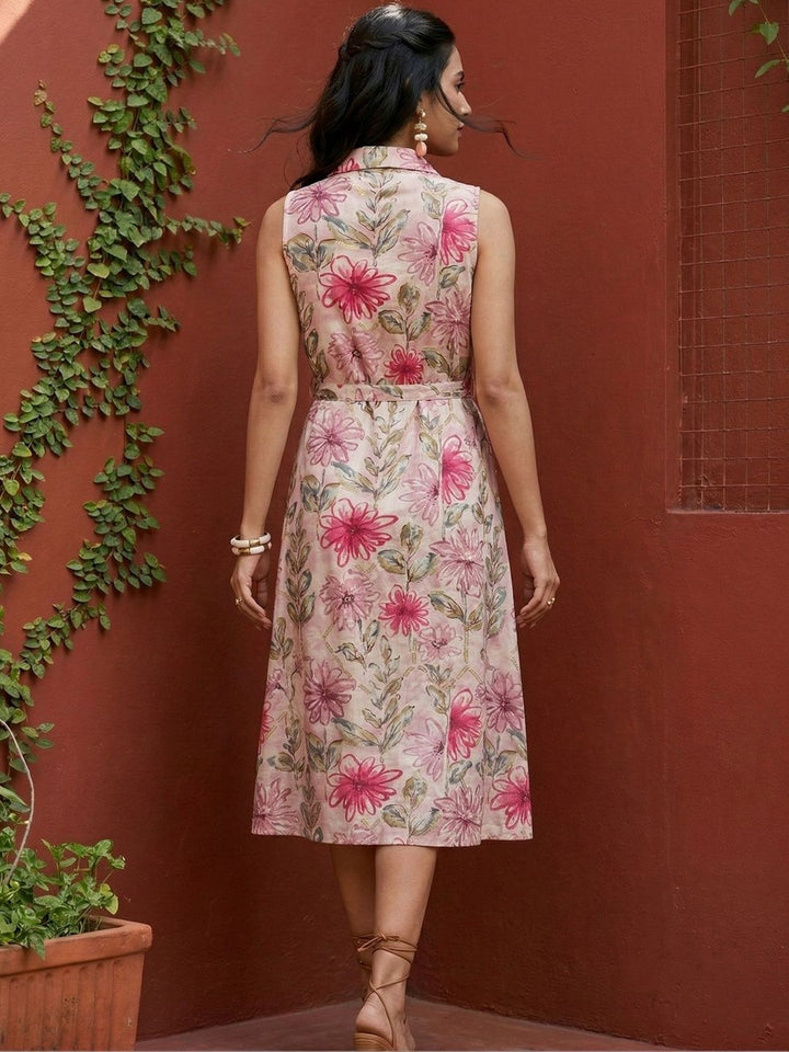 Mamicha Floral Printed Sleeveless Crepe Fit And Flare Midi Dress