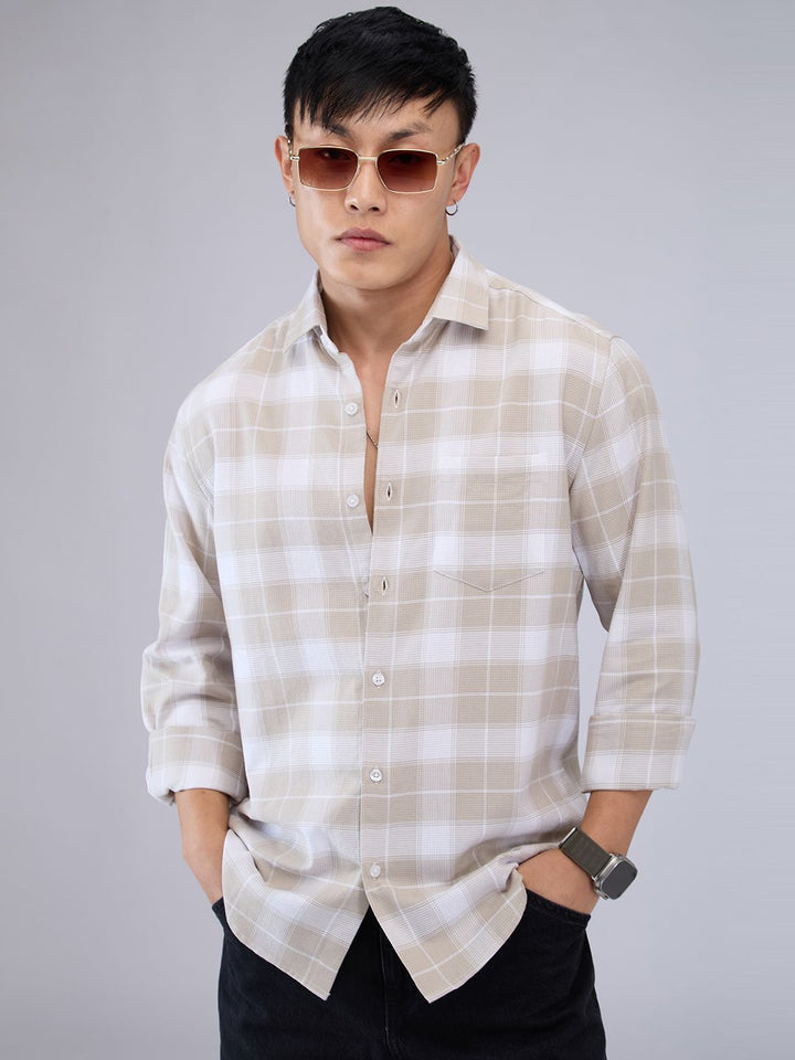 VASTRADO Men Classic Cutaway Collar Tartan Checked Cotton Slim Fit Casual Shirt