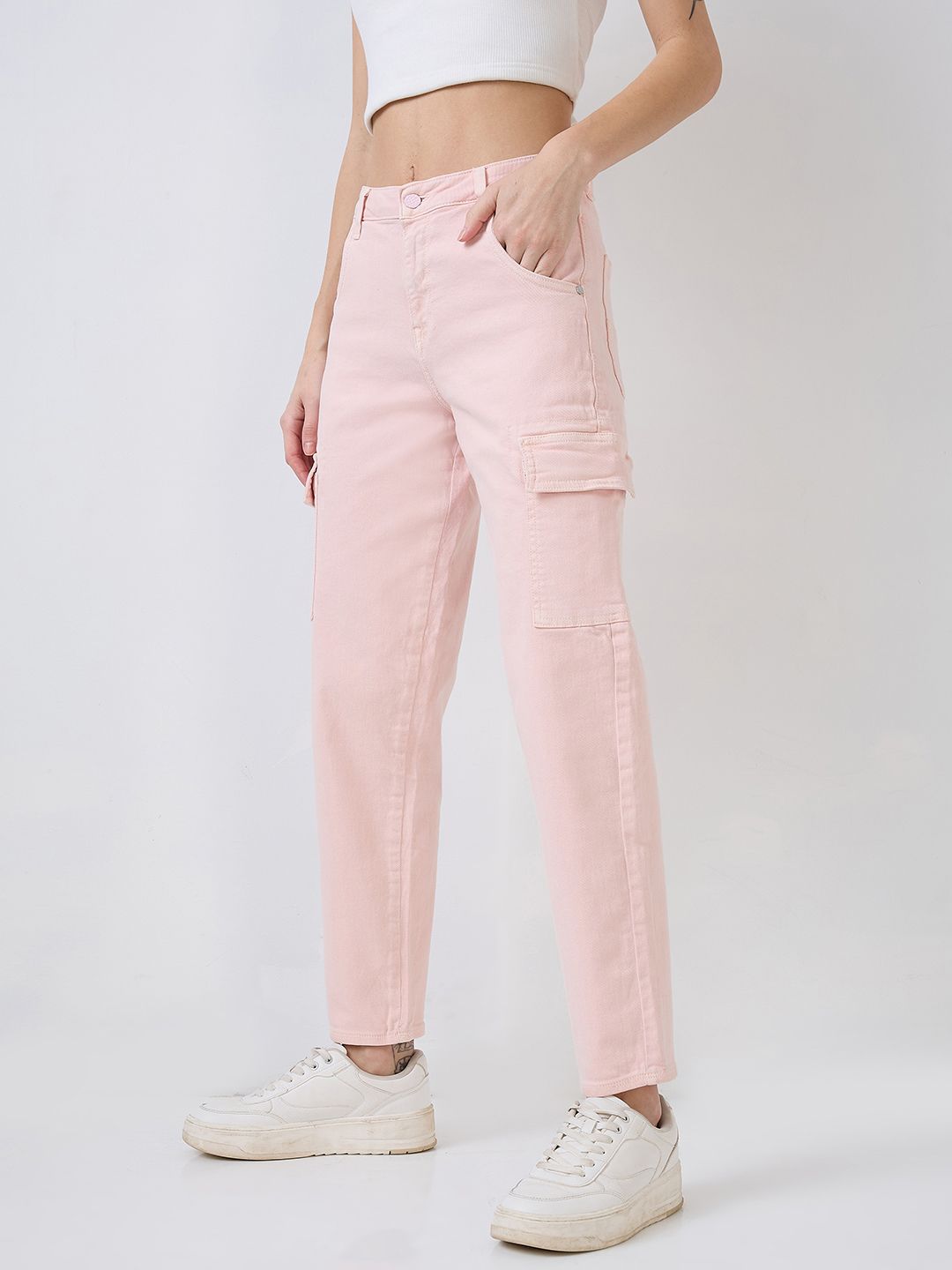 SPYKAR Women Mom Fit Mid-Rise Cotton Cargo Styles Jeans