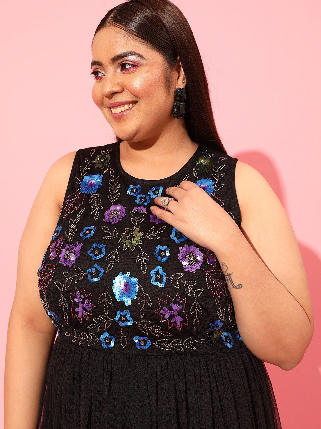 CURVY STREET Black Net A-Line Dress