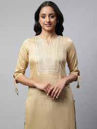 AURELIA Ethnic Motif Yoke Design V Neck Sequinned Straight Kurta