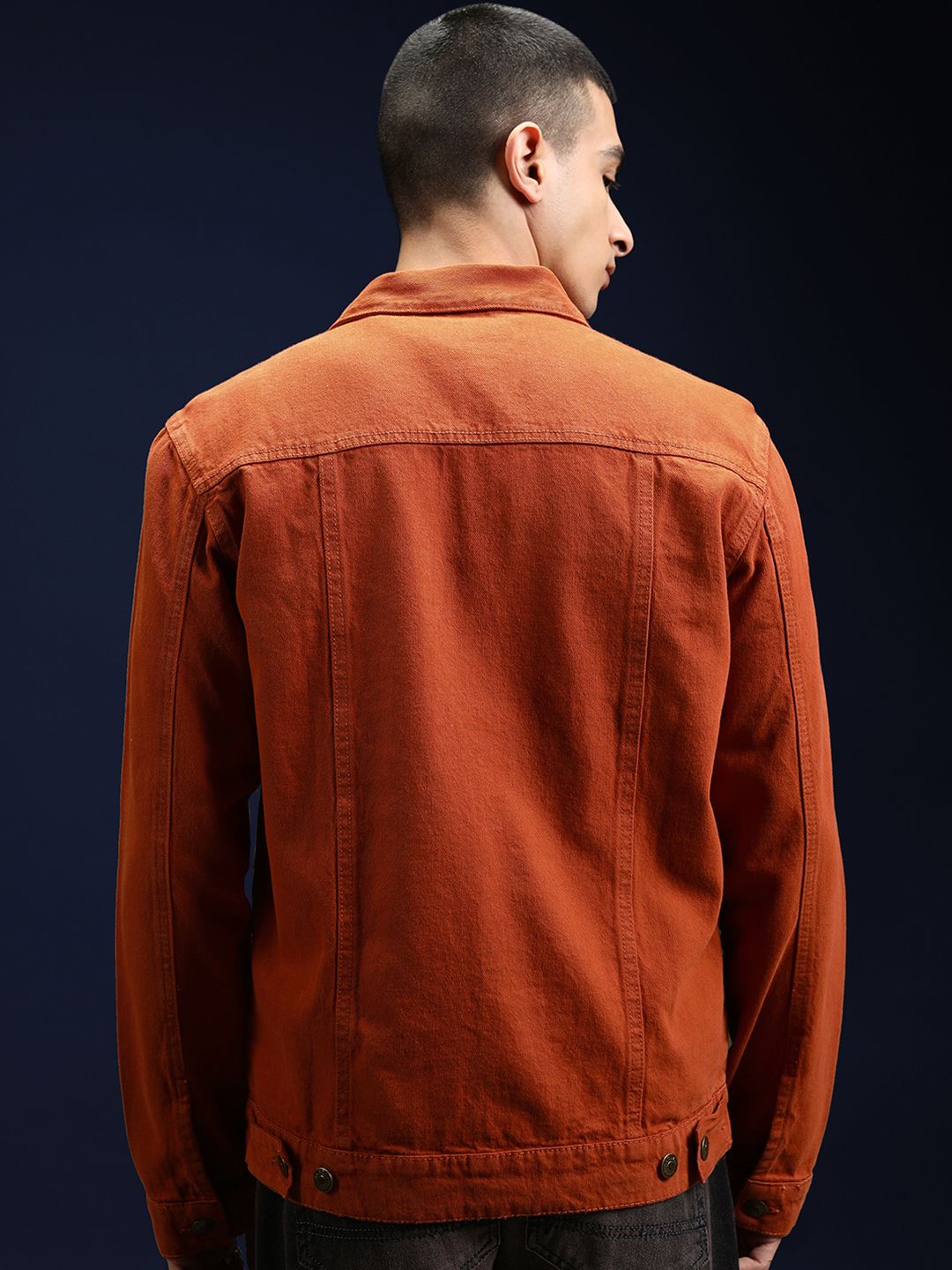 HIGHLANDER Men Rust Washed Denim Jacket with Patchwork