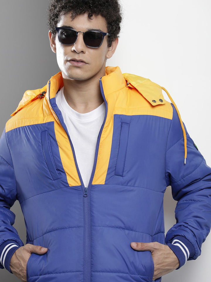 The Indian Garage Co Men Colourblock Zip-Front Hooded Puffer Jacket