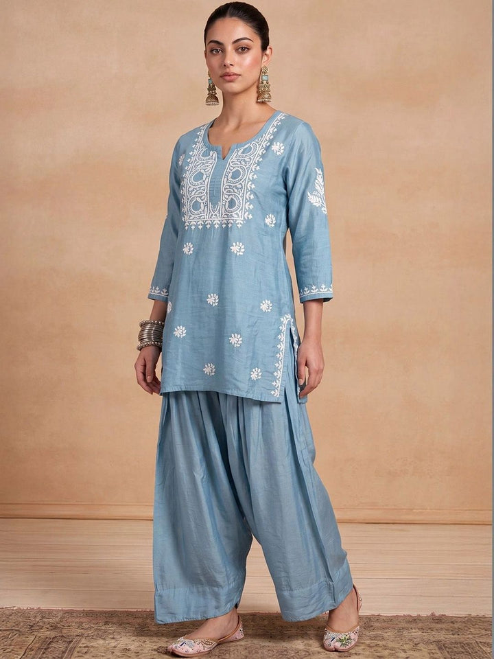 House of Chikankari Women Ethnic Motifs Embroidered Regular Thread Work Kurta with Patiala