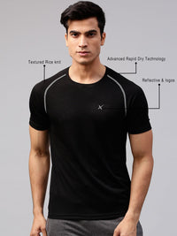 HRX by Hrithik Roshan Men Black Slim Advanced Rapid Dry Raglan T-shirt