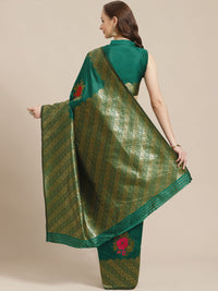 Saree mall Green & Golden Floral Woven Design Banarasi Saree
