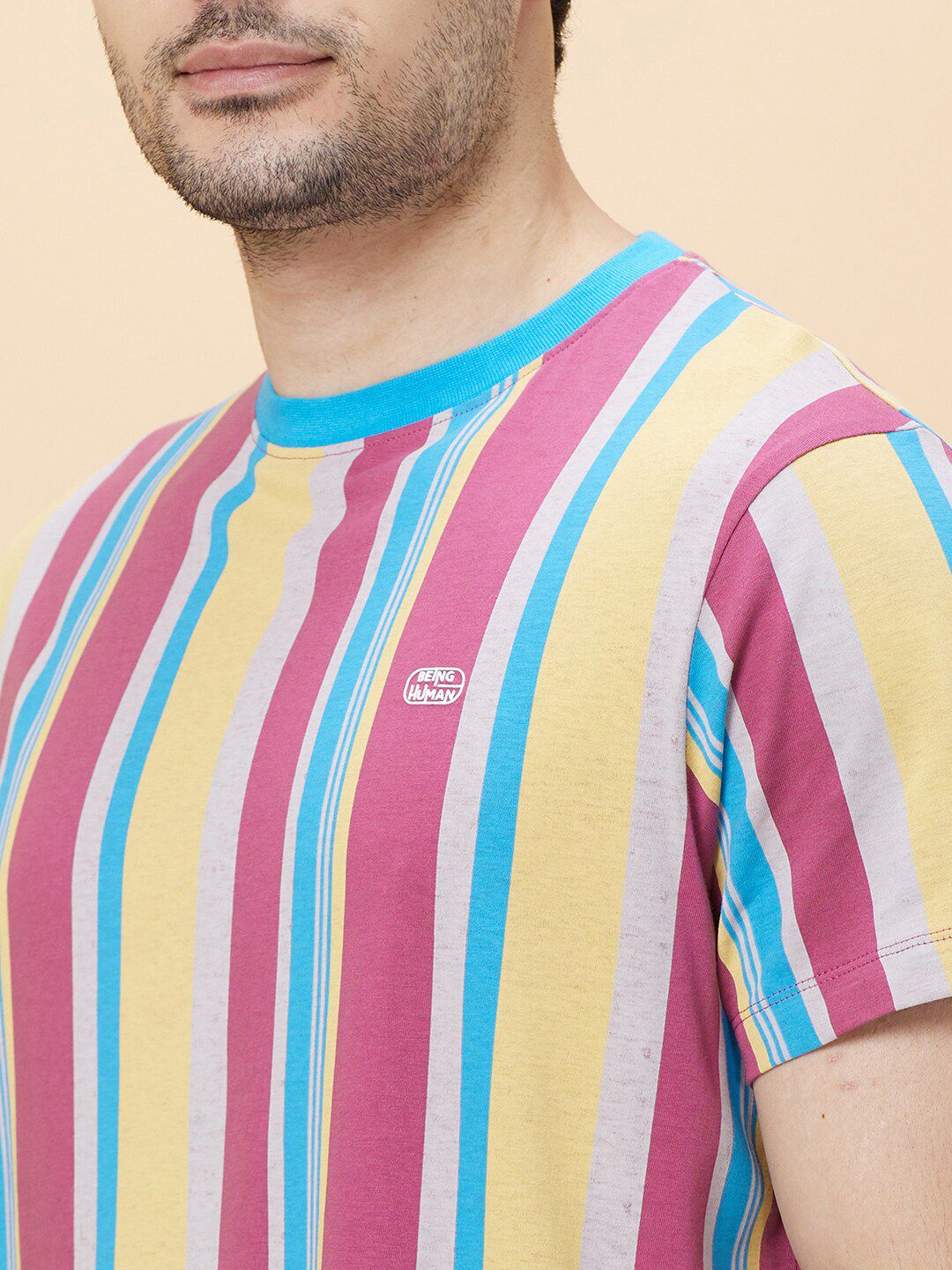 Being Human Striped Cotton Slim Fit Casual T-shirt