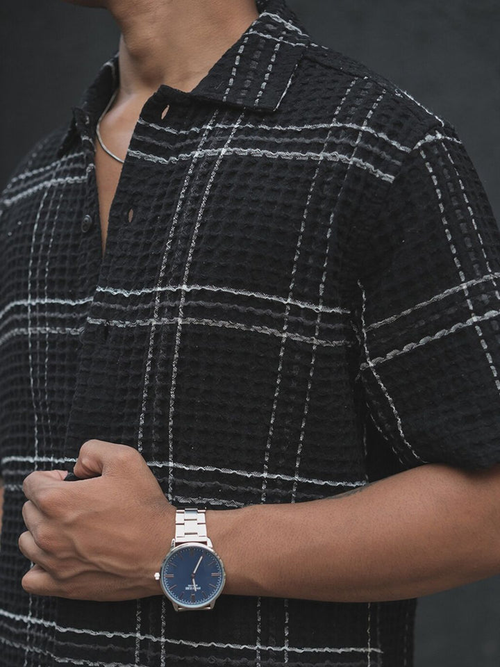 Powerlook India Slim Tartan Checks Spread Collar Short Sleeves Casual Shirt