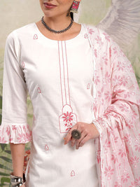 Vishudh Embroidered Regular Thread Work Pure Cotton Kurta with Trouser & Dupatta