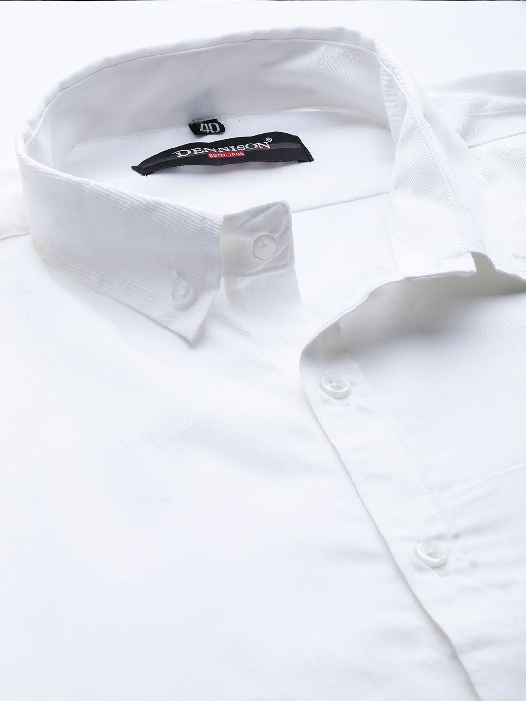 DENNISON Men White Smart Slim Fit Water & Stain Repellent Pure Cotton Solid Casual Shirt