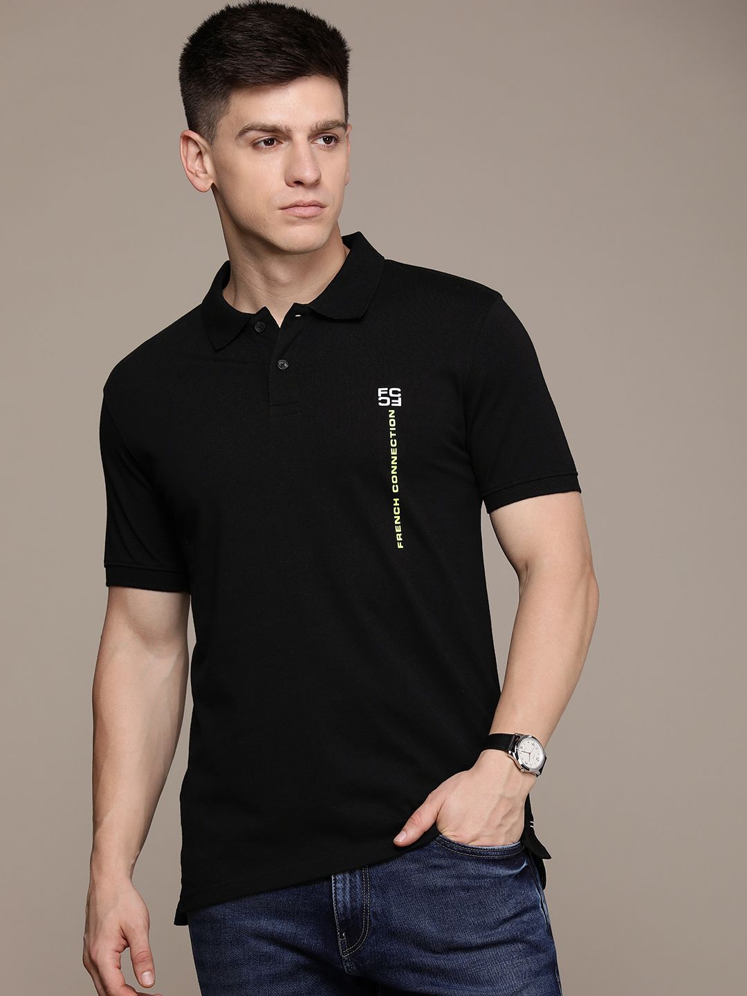 T-Shirt Kapas Kolar Polo Polo Connection Perancis dicetak