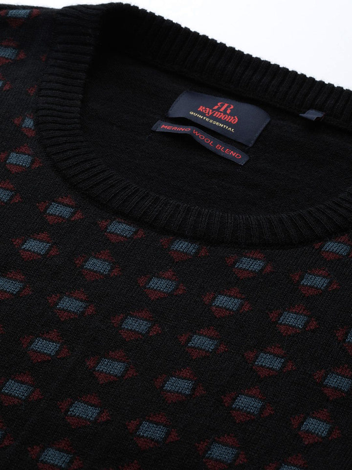 Raymond Men Black Geometric Pullover