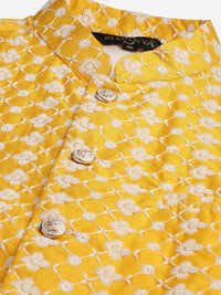 SOJANYA Kurta Sulam Lelaki Kuning & Putih dengan Piyama & Jaket Nehru