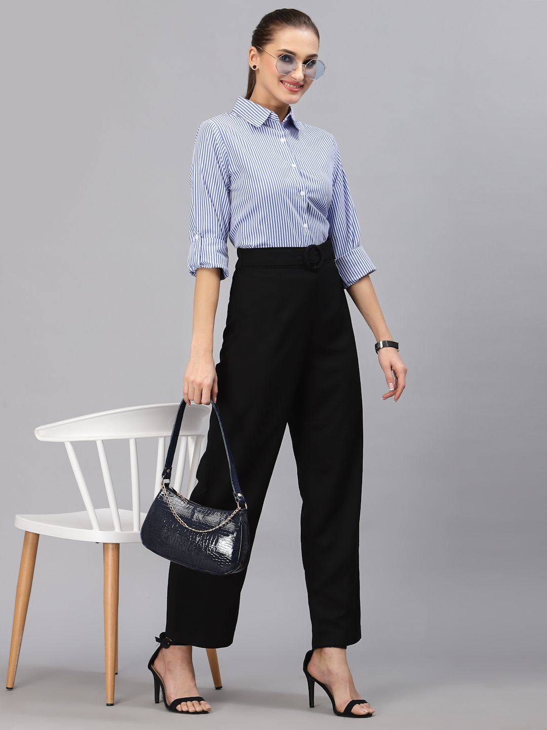 Style Quotient Women Blue Smart Striped Casual Shirt