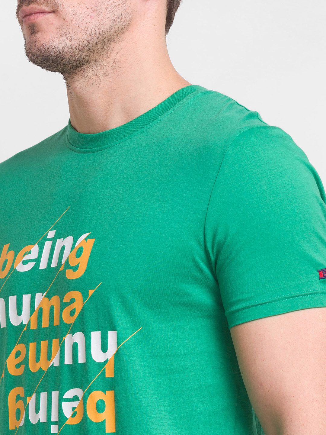 Being Human Men Green Typography Printed Cotton T-shirt