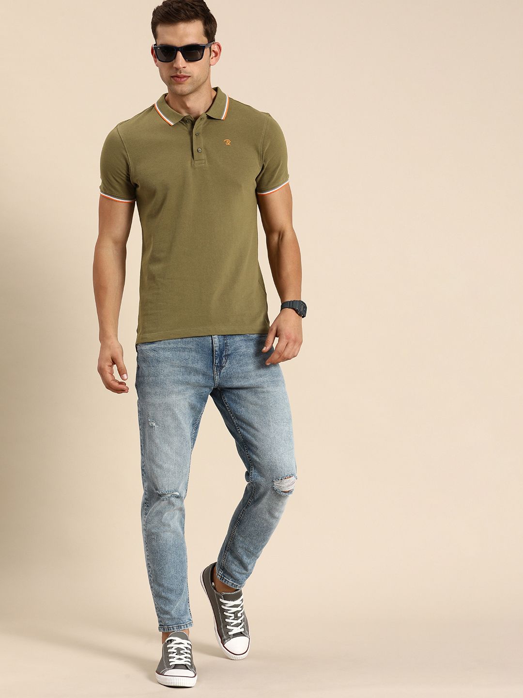 Being Human Pure Cotton Solid Polo Collar Casual T-shirt