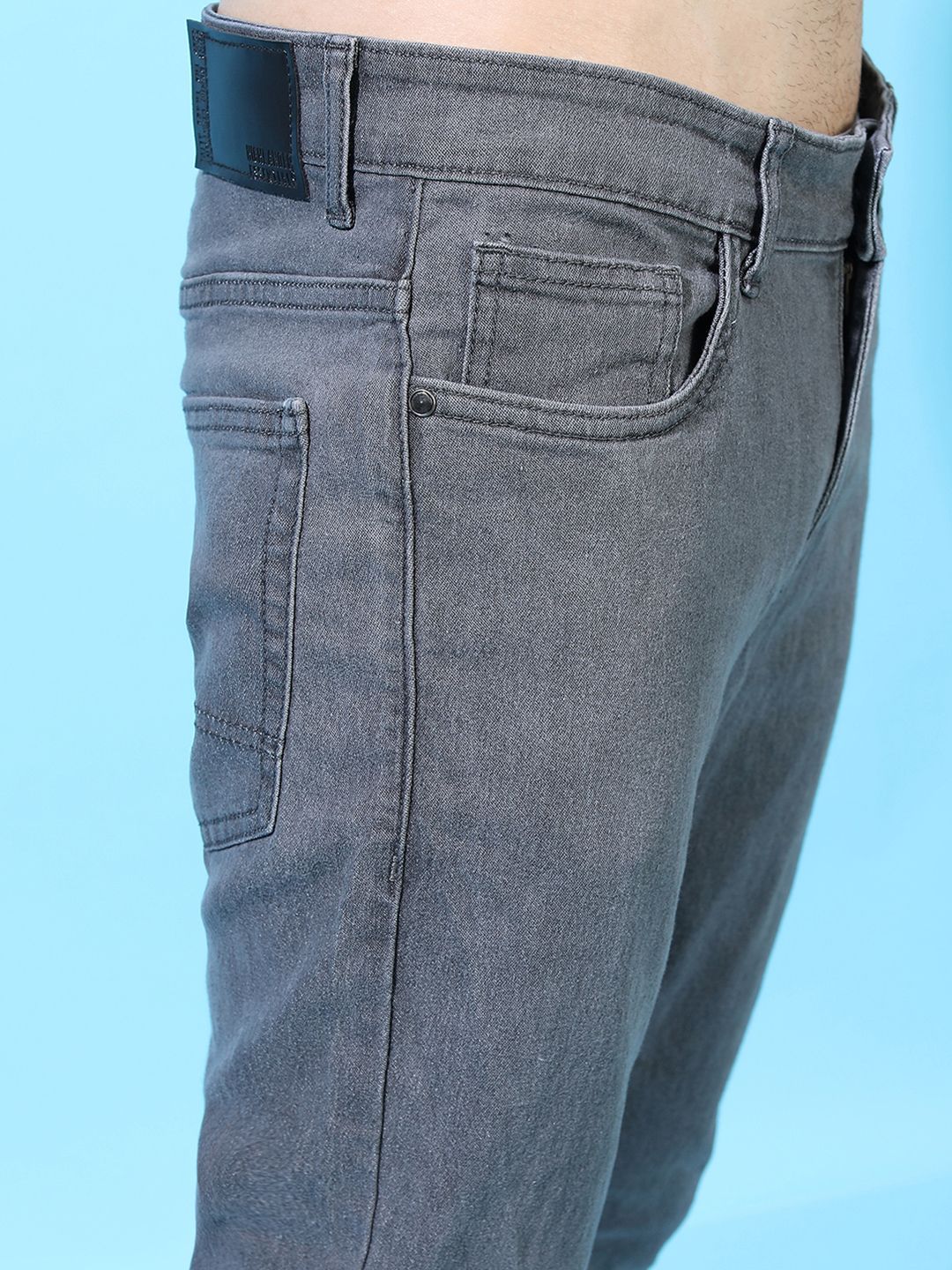 HIGHLANDER Men Grey Super Slim Fit Mid-Rise Clean Look Stretchable Jeans