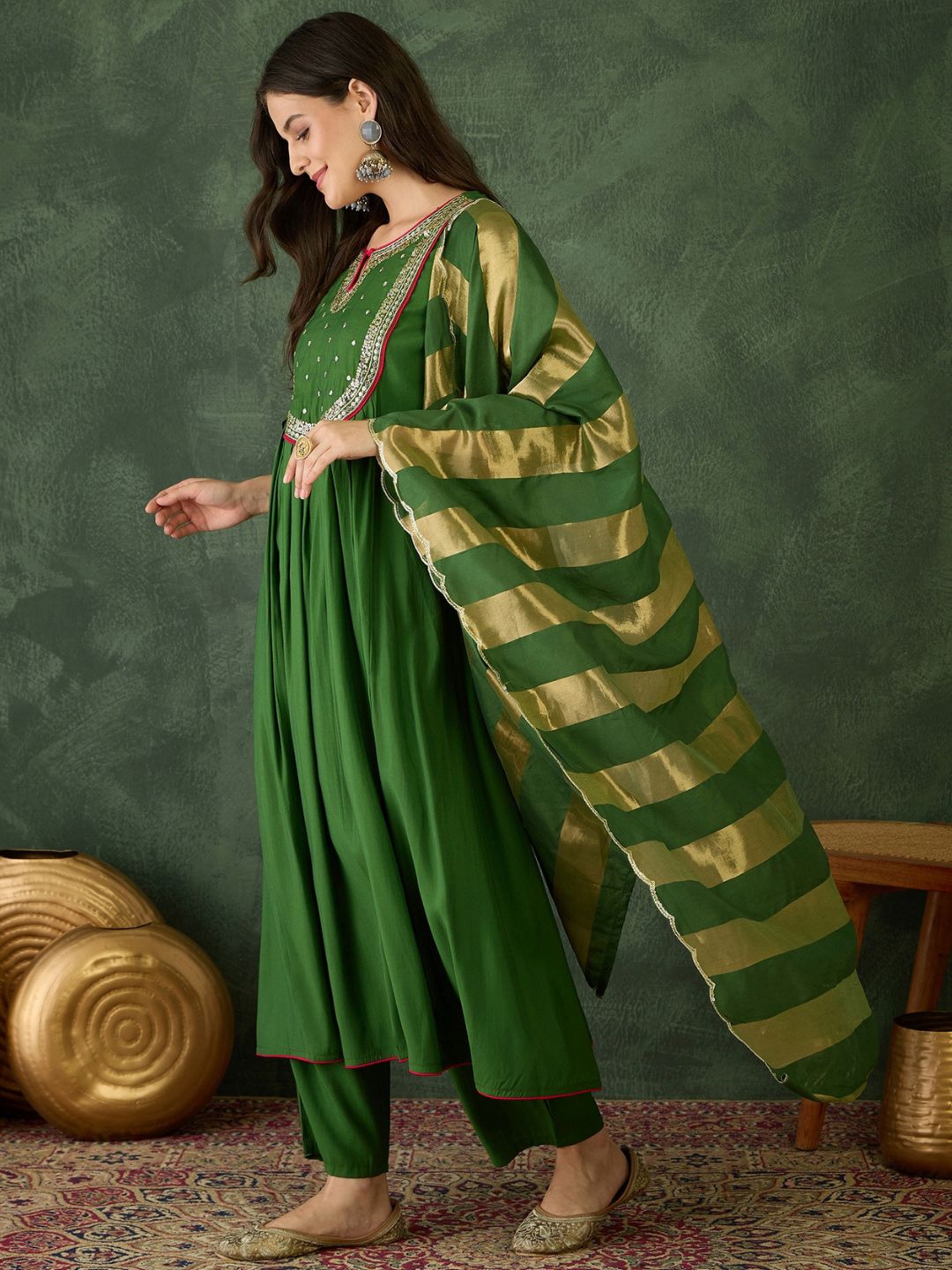 KALINI Women Embroidered A-Line Kurta Set