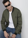 The Indian Garage Co Men Slim Fit Zip-Front Bomber Jacket with Zip Pockets