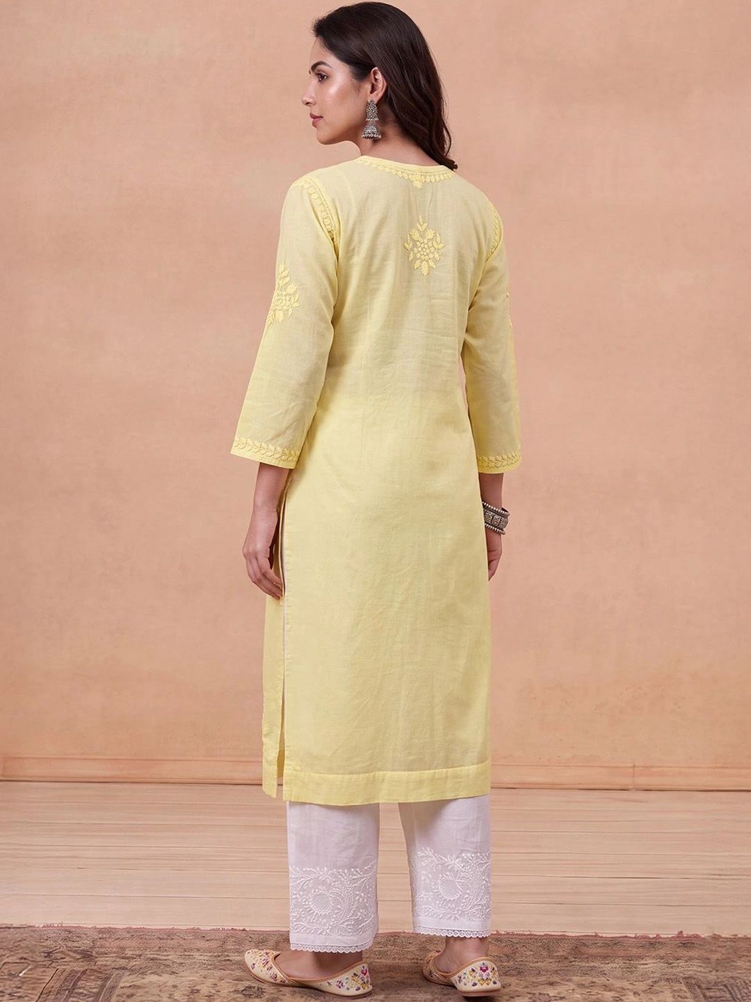Rumah Wanita Chikankari Motif Etnik Sulam Benang Kerja Kurta