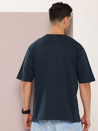 DILLINGER Men Navy Blue Typography Printed Oversized T-shirt