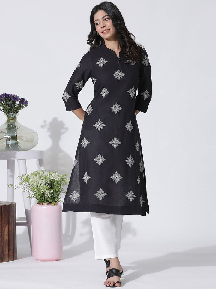 W Floral Embroidered Thread Work Kurta with Trousers